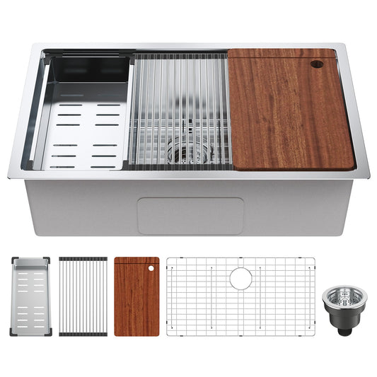 VEVOR Kitchen Sink, 304 Stainless Steel Drop-In Sinks, Undermount Single Bowl Basin
