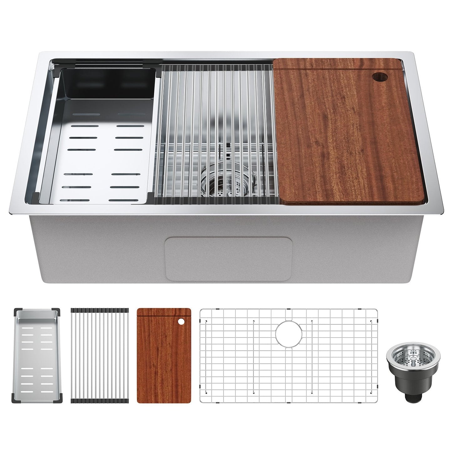 Stainless Steel Drop-In Undermount Kitchen Sink, Single Bowl, 0.76x0.48m