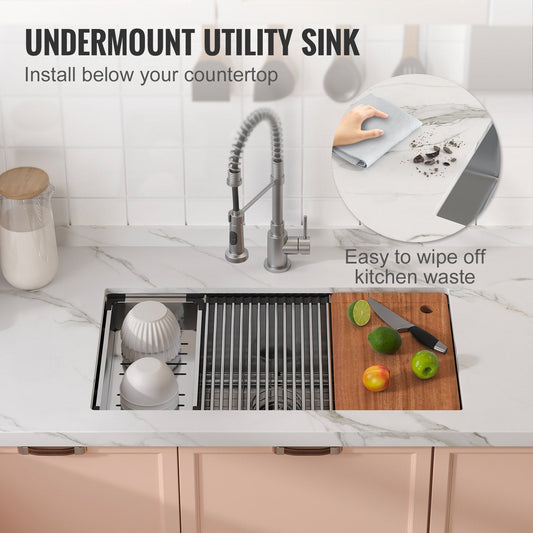 Stainless Steel Undermount Sink with Ledge & Accessories, 0.8m x 0.5m Basin