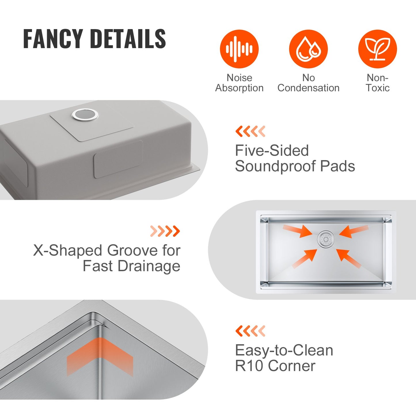 VEVOR Kitchen Sink, 304 Stainless Steel Drop-In Sinks, Undermount Single Bowl Basin