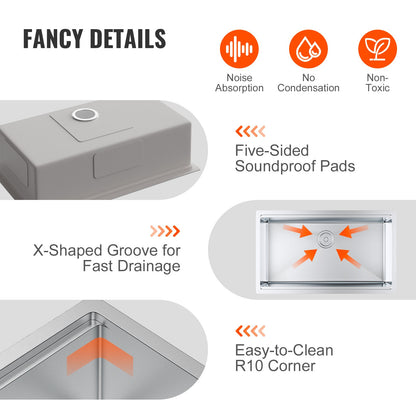VEVOR Kitchen Sink, 304 Stainless Steel Drop-In Sinks, Undermount Single Bowl Basin