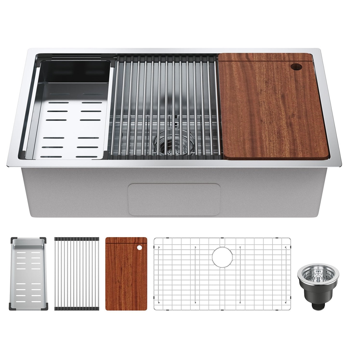 Stainless Steel Undermount Sink with Ledge & Accessories, 0.8m x 0.5m Basin