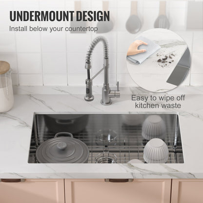 Stainless Steel Undermount Kitchen Sink with Accessories, 0.8m x 0.5m Basin