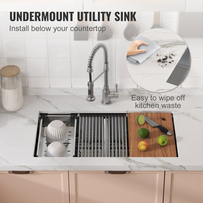 VEVOR Kitchen Sink, 304 Stainless Steel Drop-In Sinks, Undermount Double Bowls Basin