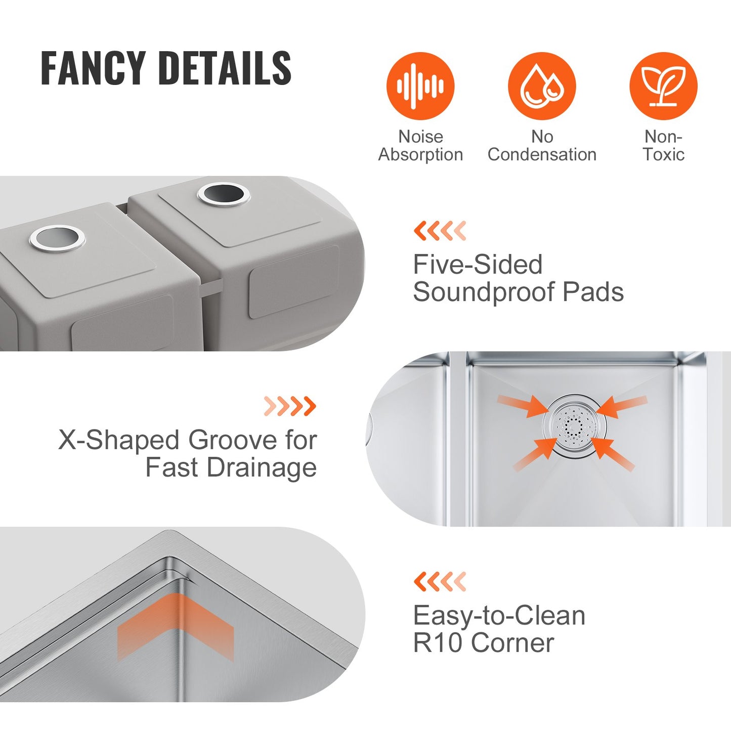 VEVOR Kitchen Sink, 304 Stainless Steel Drop-In Sinks, Undermount Double Bowls Basin