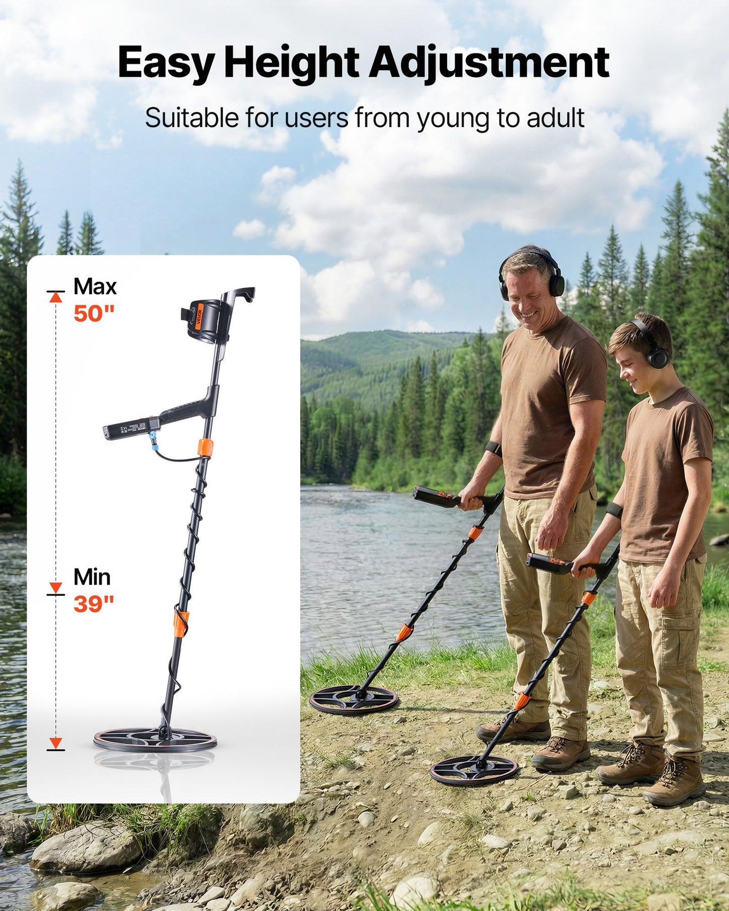 Waterproof Metal Detector, 304.8 mm, Professional High Accuracy Gold Detector for Adults, with Display, Wireless Headphones, 7 Modes, Adjustable Length, for Detecting Gold Treasure Hunting, IP68