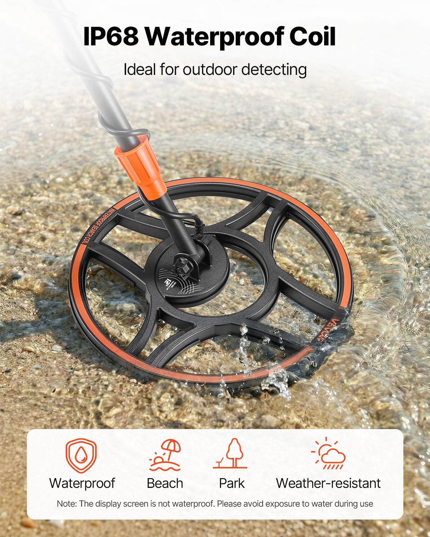 Waterproof Metal Detector, 304.8 mm, Professional High Accuracy Gold Detector for Adults, with Display, Wireless Headphones, 7 Modes, Adjustable Length, for Detecting Gold Treasure Hunting, IP68