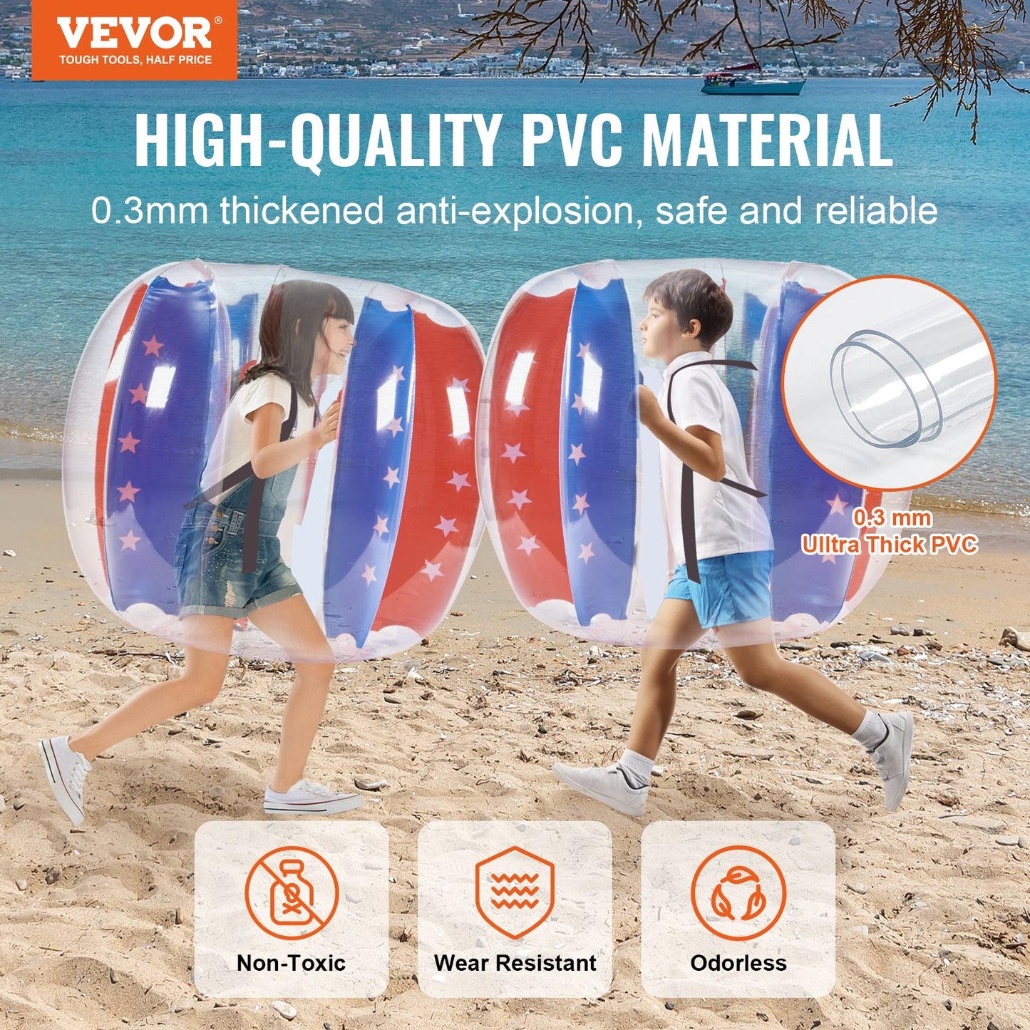 VEVOR Inflatable Bumper Balls 2-Pack, 4FT/1.2M Body Sumo Zorb Balls for Kids & Teens,