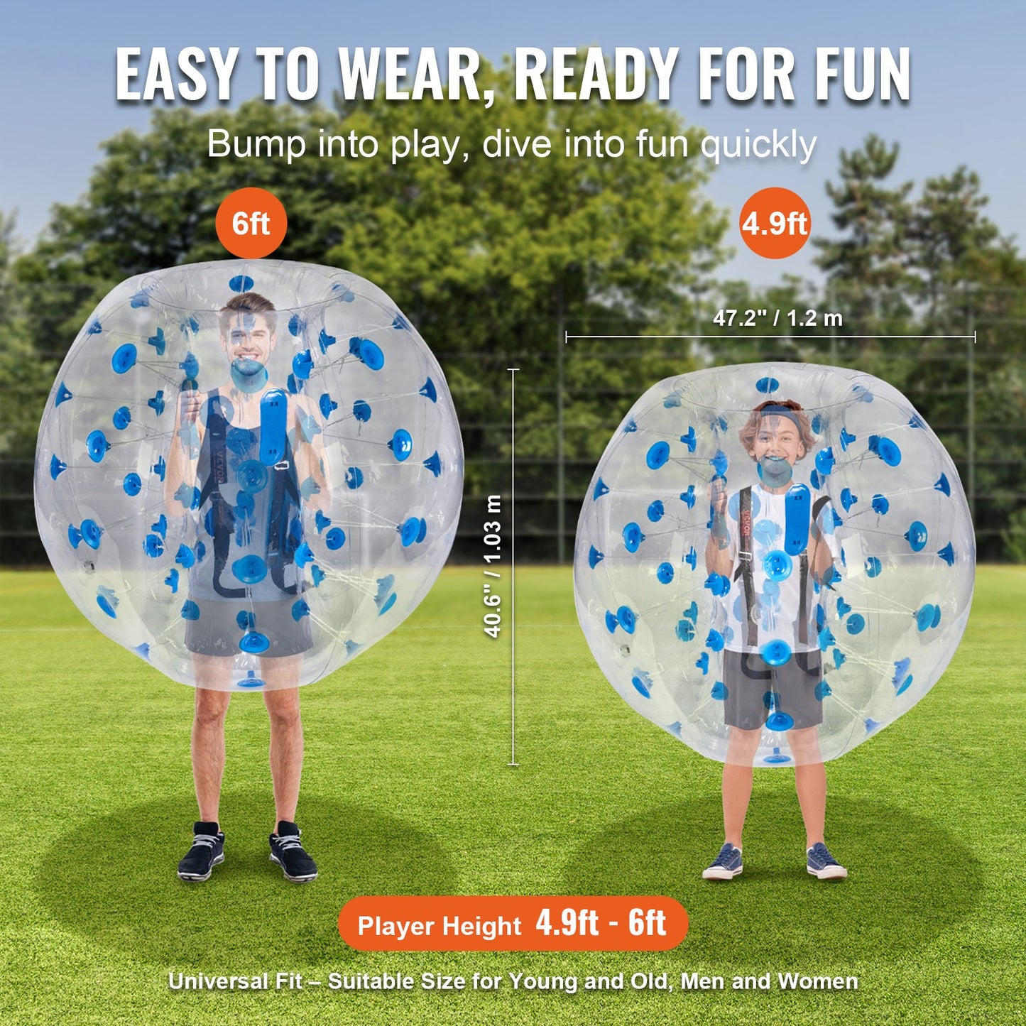 VEVOR Inflatable Bumper Ball 1-Pack, 4FT/1.2M Body Sumo Zorb Balls for Teen & Adult,