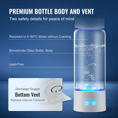 VEVOR Hydrogen Water Bottle Generator, 380 ml / 13.4 oz Capacity Portable Hydrogen
