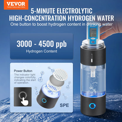 VEVOR Hydrogen Water Bottle Generator, 230 ml / 8.1 oz Capacity Portable Hydrogen