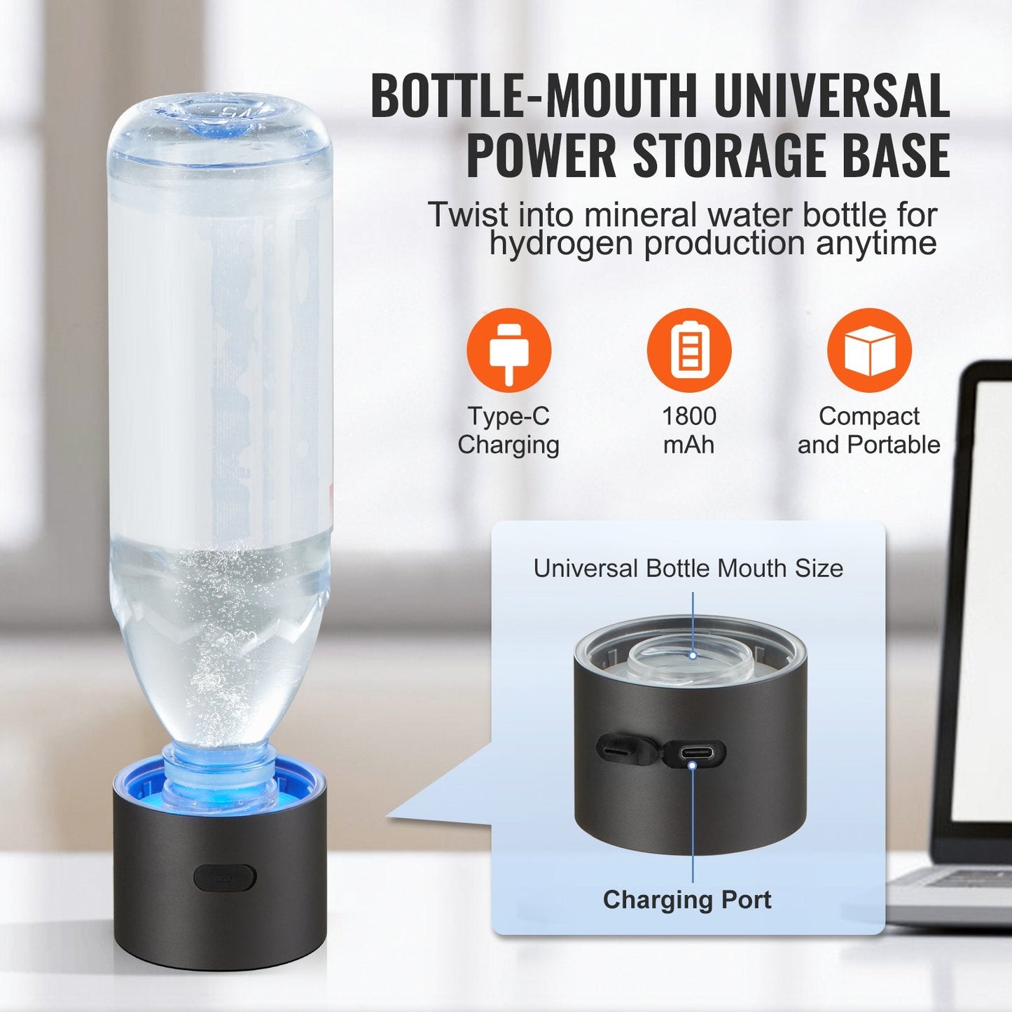 Portable 0.23L Hydrogen Water Maker with Nasal Inhalation & Self-Cleaning