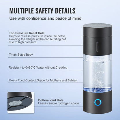 VEVOR Hydrogen Water Bottle Generator, 230 ml / 8.1 oz Capacity Portable Hydrogen