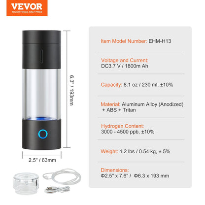 Portable 0.23L Hydrogen Water Maker with Nasal Inhalation & Self-Cleaning
