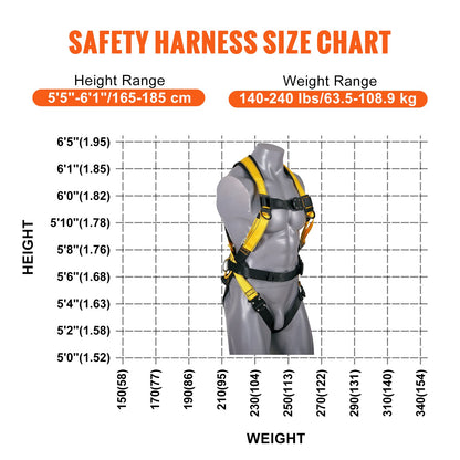 VEVOR Safety Harness Full Body Harness with Padding & Quick Connect Buckles (M)
