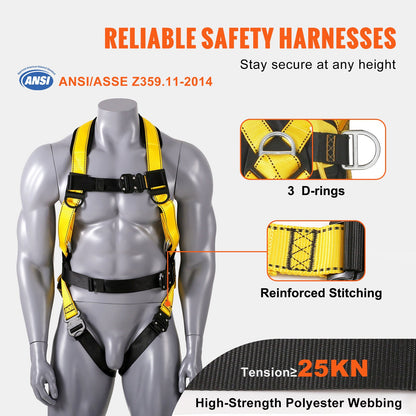 VEVOR Safety Harness Full Body Harness with Padding & Quick Connect Buckles (L)