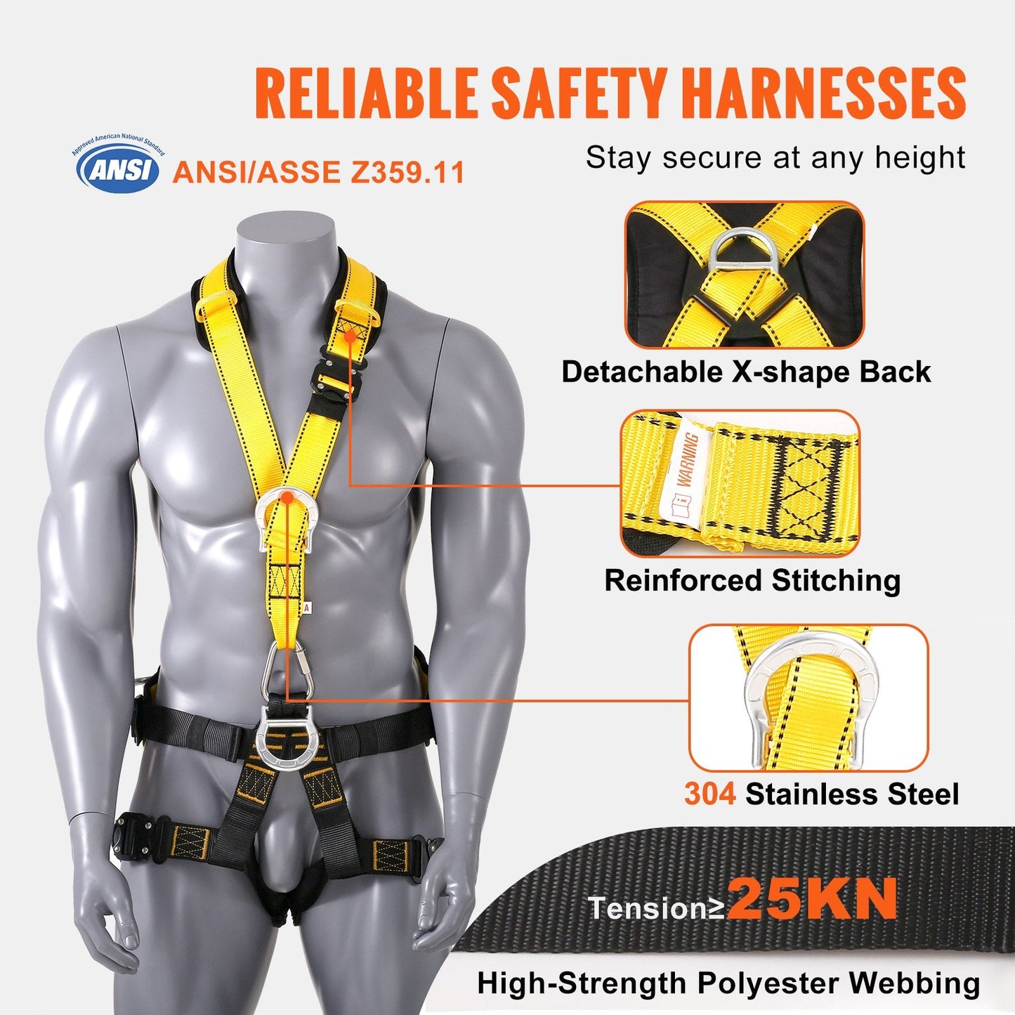 Universal Full Body Safety Harness with Padding, 154 kg Capacity, Quick Connect