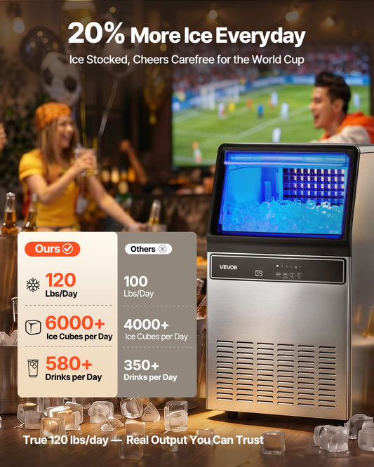 Commercial Ice Maker Machine, 59kg/24H with 15kg Storage, 45 Cubes per Cycle, Stainless Steel Freestanding & Under Counter Ice Maker with LED Display & Self-Cleaning, for Home Bar Restaurant