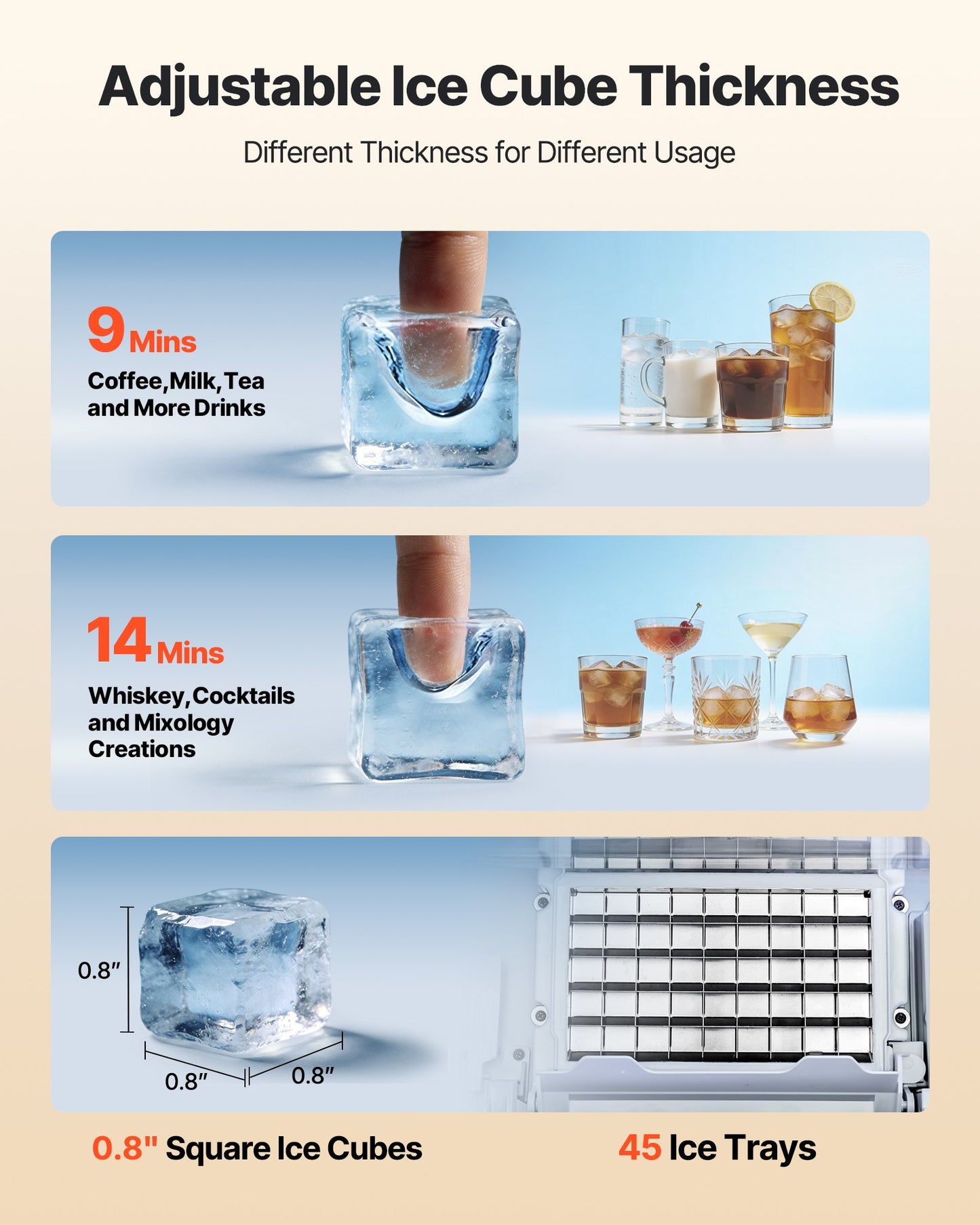Commercial Ice Maker Machine, 59kg/24H with 15kg Storage, 45 Cubes per Cycle, Stainless Steel Freestanding & Under Counter Ice Maker with LED Display & Self-Cleaning, for Home Bar Restaurant