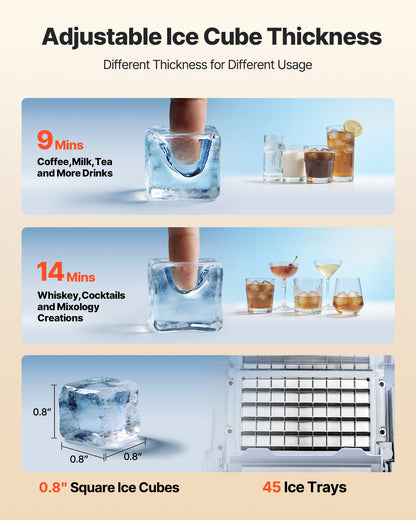 Commercial Ice Maker Machine, 59kg/24H with 15kg Storage, 45 Cubes per Cycle, Stainless Steel Freestanding & Under Counter Ice Maker with LED Display & Self-Cleaning, for Home Bar Restaurant