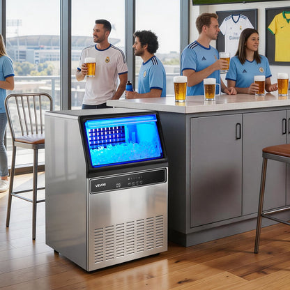 Commercial Ice Maker Machine, 59kg/24H with 15kg Storage, 45 Cubes per Cycle, Stainless Steel Freestanding & Under Counter Ice Maker with LED Display & Self-Cleaning, for Home Bar Restaurant