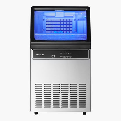 Commercial Ice Maker Machine, 59kg/24H with 15kg Storage, 45 Cubes per Cycle, Stainless Steel Freestanding & Under Counter Ice Maker with LED Display & Self-Cleaning, for Home Bar Restaurant