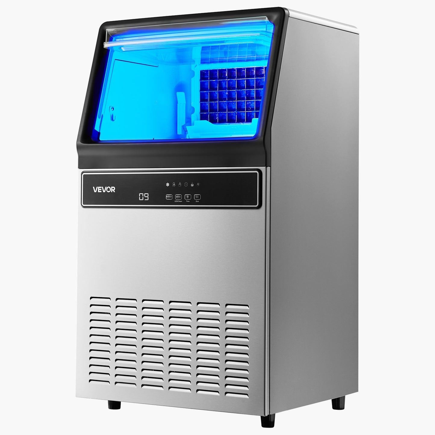 Commercial Ice Maker Machine, 59kg/24H with 15kg Storage, 45 Cubes per Cycle, Stainless Steel Freestanding & Under Counter Ice Maker with LED Display & Self-Cleaning, for Home Bar Restaurant