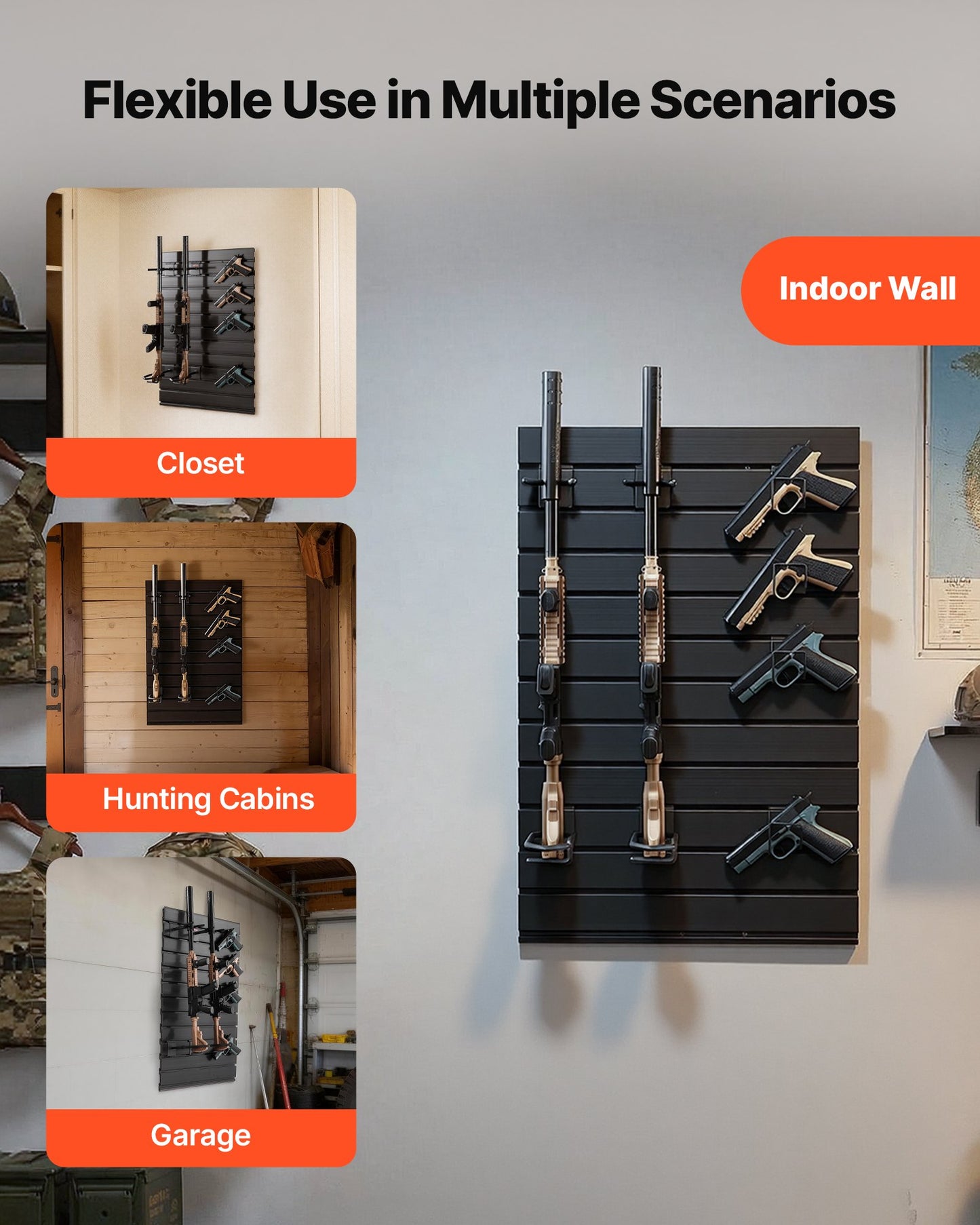 Gun Rack, Wall Mount, Tactical Rifle Shotgun Handgun Storage, Heavy-Duty PVC Panels & Steel Wall Racks, Securely Holds up to 2 Rifles & 4 Pistols, Modular Firearms Gun Gear Accessories Organizer