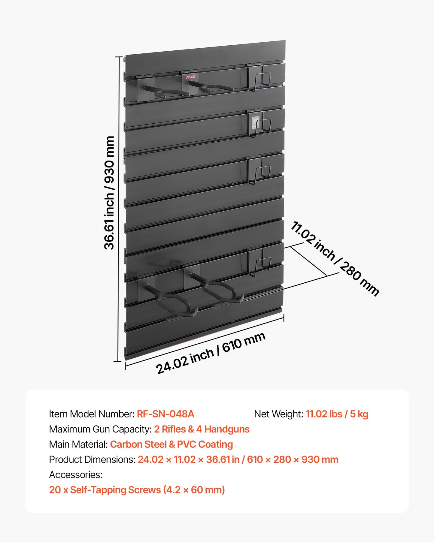 Gun Rack, Wall Mount, Tactical Rifle Shotgun Handgun Storage, Heavy-Duty PVC Panels & Steel Wall Racks, Securely Holds up to 2 Rifles & 4 Pistols, Modular Firearms Gun Gear Accessories Organizer
