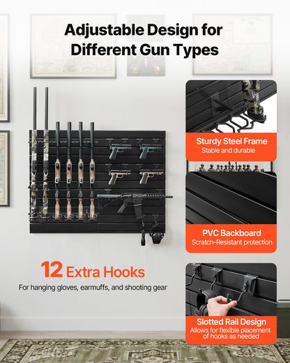 Gun Rack, Wall Mount, Heavy-Duty Steel Tactical Rifle Carbine Shotgun Handgun Storage Rack, Securely Holds up to 6 Rifles and 6 Pistols, Modular Firearms Gun Wall Gear Accessories Organizer