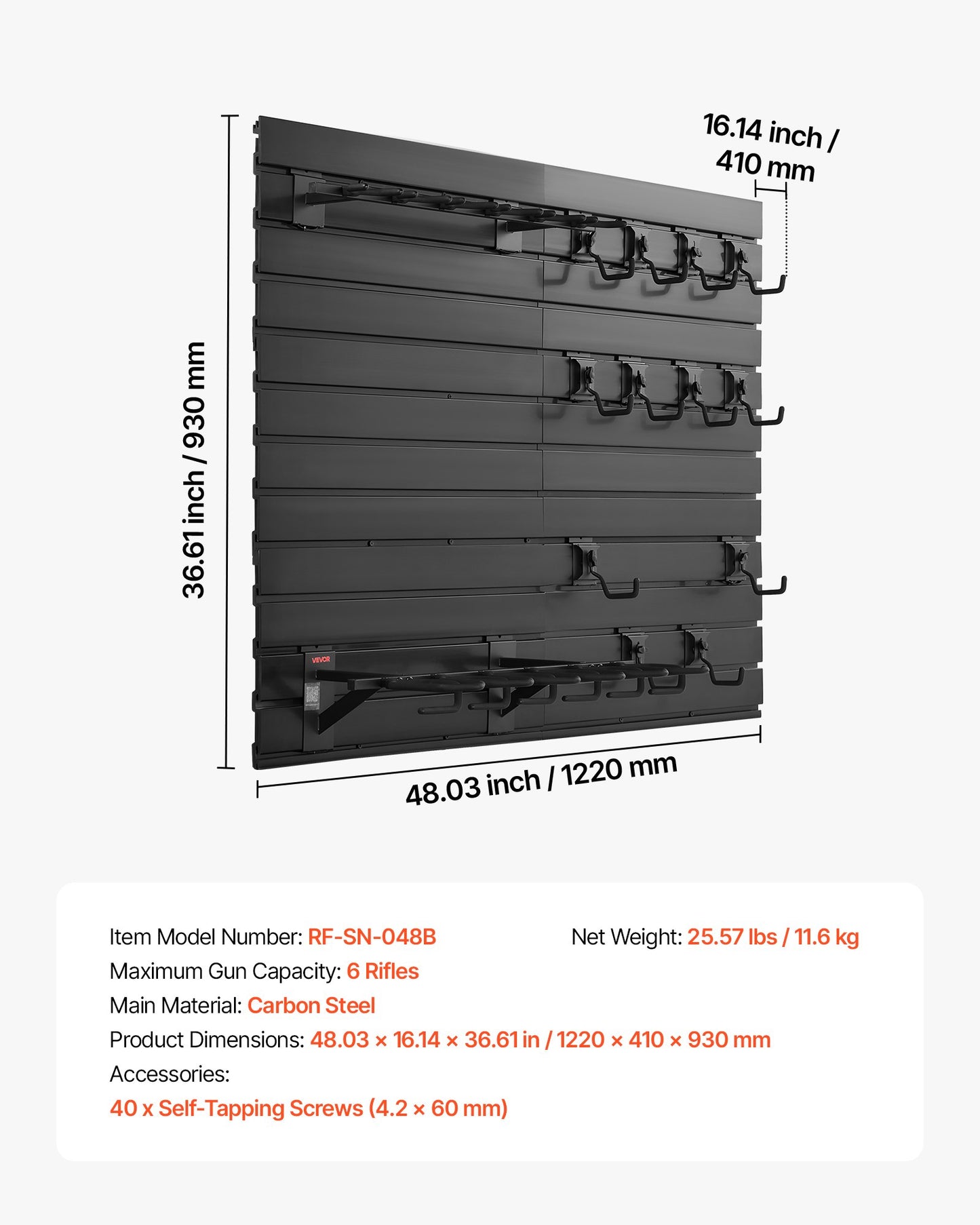 Gun Rack, Wall Mount, Heavy-Duty Steel Tactical Rifle Carbine Shotgun Handgun Storage Rack, Securely Holds up to 6 Rifles and 6 Pistols, Modular Firearms Gun Wall Gear Accessories Organizer