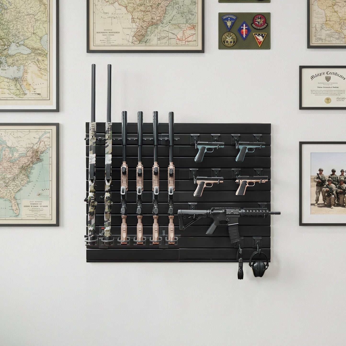 Gun Rack, Wall Mount, Heavy-Duty Steel Tactical Rifle Carbine Shotgun Handgun Storage Rack, Securely Holds up to 6 Rifles and 6 Pistols, Modular Firearms Gun Wall Gear Accessories Organizer