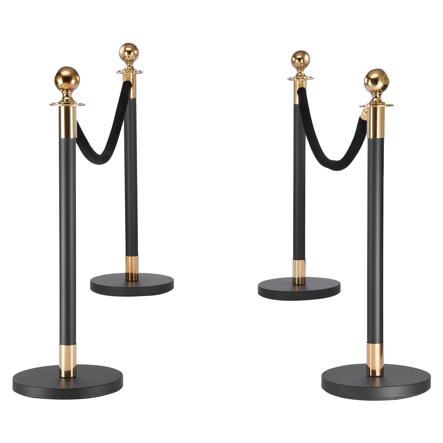 Stanchion Post, 4 Pcs Crowd Control Barrier Set with 2 Black Velvet Ropes, Heavy Duty Stainless Steel Stanchion Post Queue with Hollow Base for Theater, Party, Wedding, Exhibition, Event (Black)
