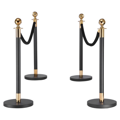 Stanchion Post, 4 Pcs Crowd Control Barrier Set with 2 Black Velvet Ropes, Heavy Duty Stainless Steel Stanchion Post Queue with Hollow Base for Theater, Party, Wedding, Exhibition, Event (Black)