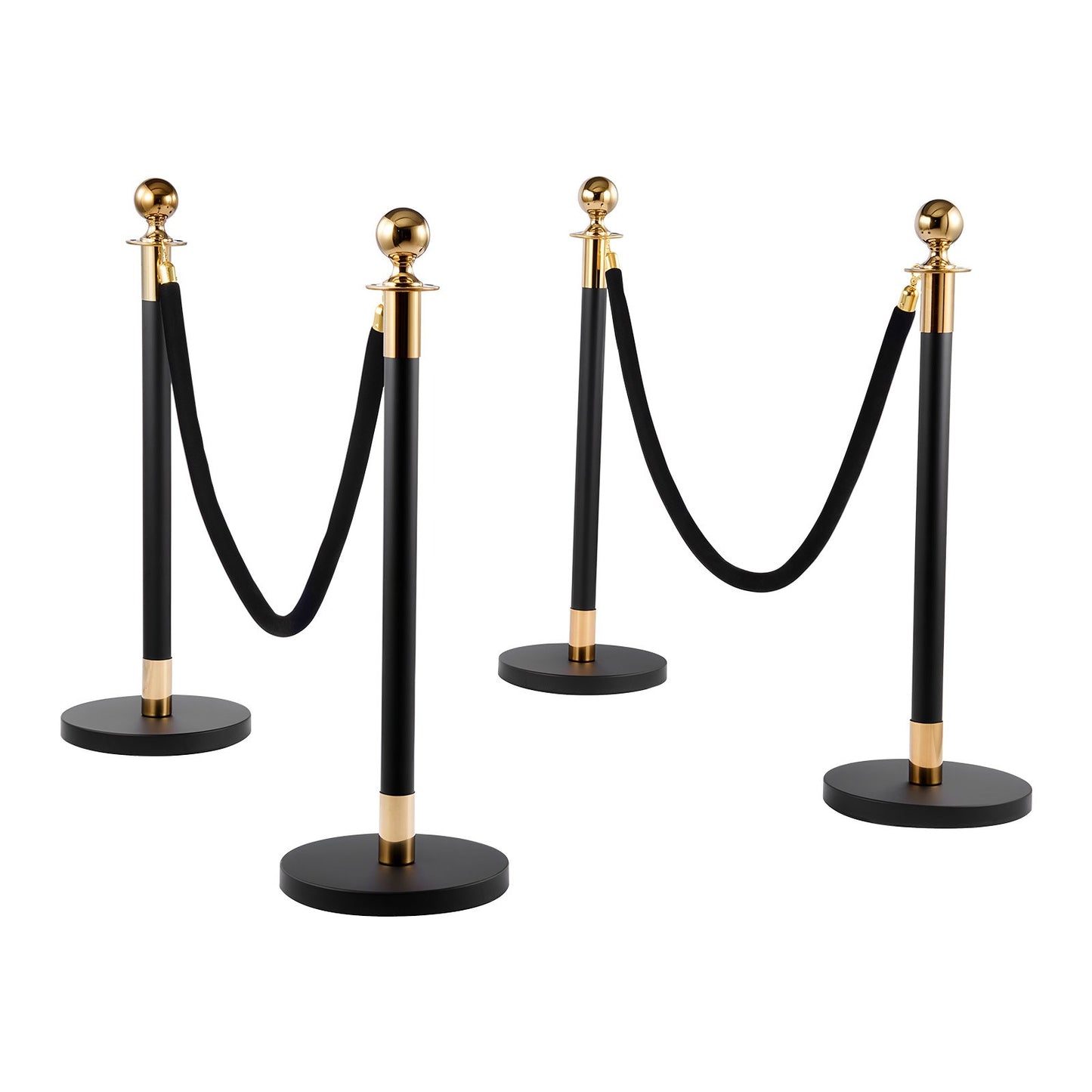 Stanchion Post, 4 Pcs Crowd Control Barrier Set with 2 Black Velvet Ropes, Heavy Duty Stainless Steel Stanchion Post Queue with Hollow Base for Theater, Party, Wedding, Exhibition, Event (Black)