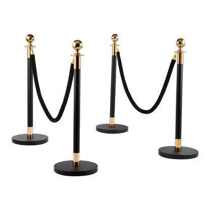 Stanchion Post, 4 Pcs Crowd Control Barrier Set with 2 Black Velvet Ropes, Heavy Duty Stainless Steel Stanchion Post Queue with Hollow Base for Theater, Party, Wedding, Exhibition, Event (Black)