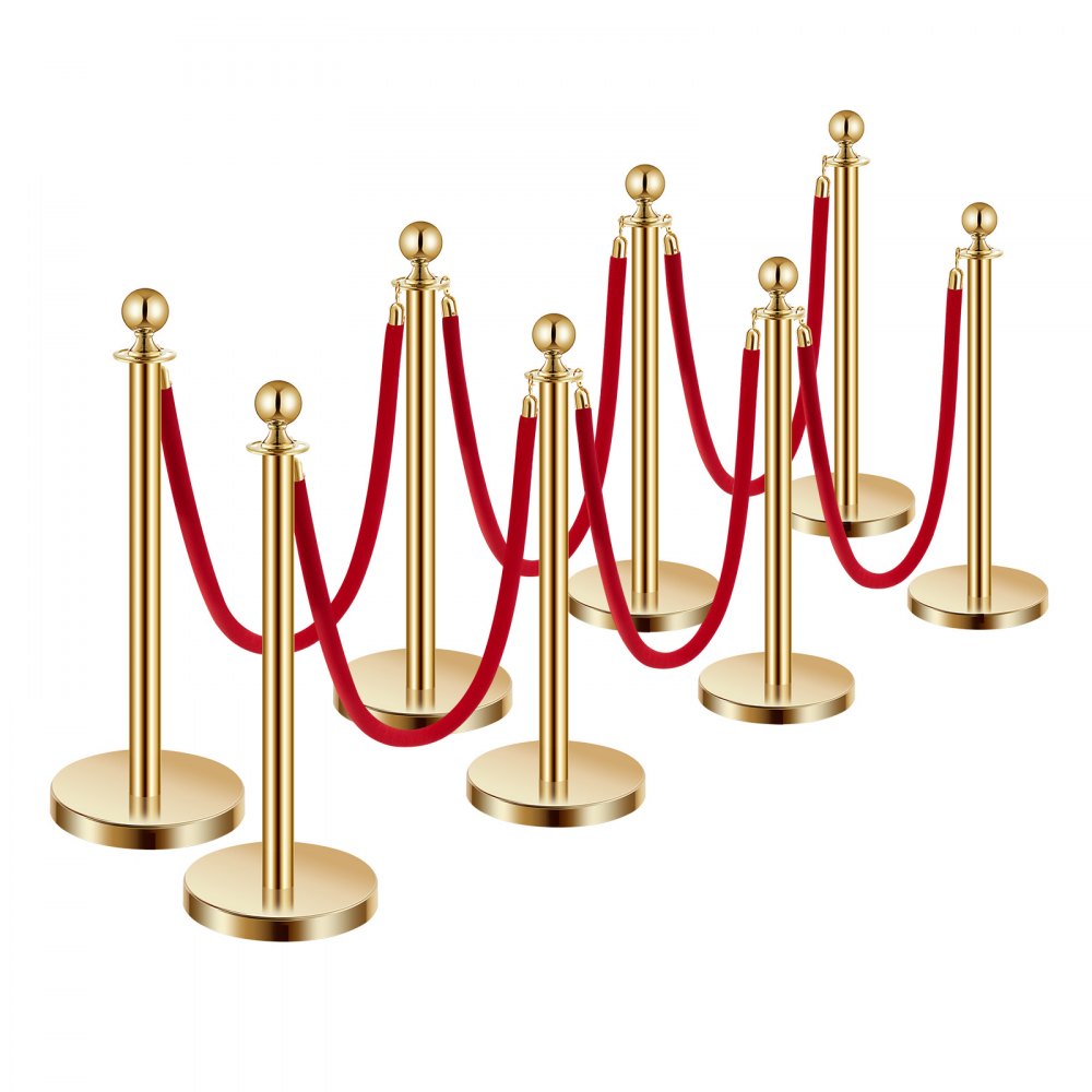 VEVOR 8 Pcs Gold Stanchion Post 6 Red Velvet Ropes Sand Injection Hollow Base