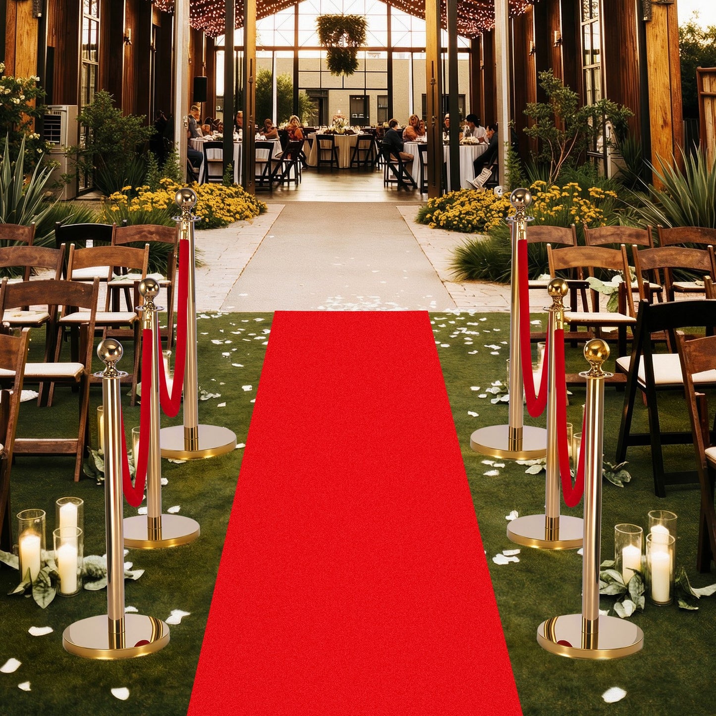 Stanchion Post, 6 Pcs Crowd Control Barrier Set with Red Carpet, 4 Red Velvet Ropes, Stainless Steel Gold Stanchion Post Queue with Hollow Base for Theater, Party, Wedding, Exhibition (Gold)