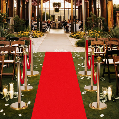 Stanchion Post, 6 Pcs Crowd Control Barrier Set with Red Carpet, 4 Red Velvet Ropes, Stainless Steel Gold Stanchion Post Queue with Hollow Base for Theater, Party, Wedding, Exhibition (Gold)