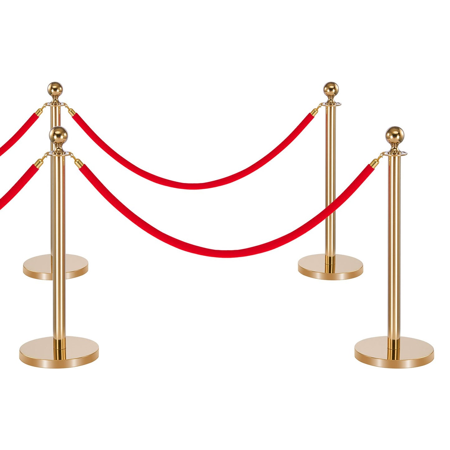 Stanchion Post, 6 Pcs Crowd Control Barrier Set with Red Carpet, 4 Red Velvet Ropes, Stainless Steel Gold Stanchion Post Queue with Hollow Base for Theater, Party, Wedding, Exhibition (Gold)