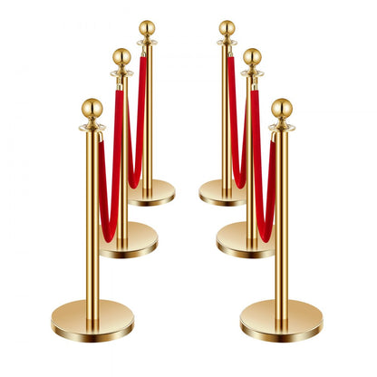 VEVOR 6 Pcs Gold Stanchion Post 4 Red Velvet Ropes Sand Injection Hollow Base
