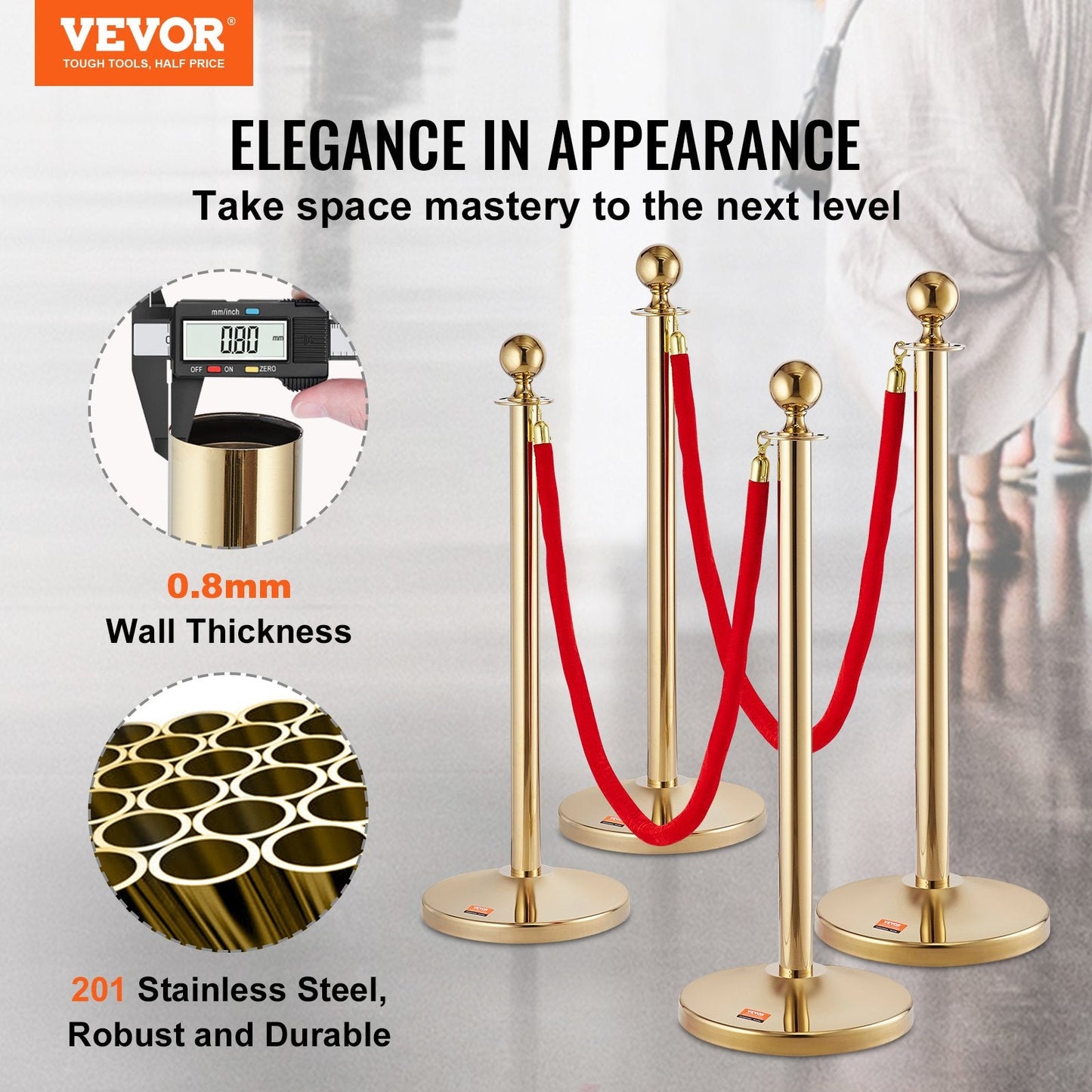 4-Pack Stainless Steel Stanchion Set with 1.5m Velvet Ropes for Events