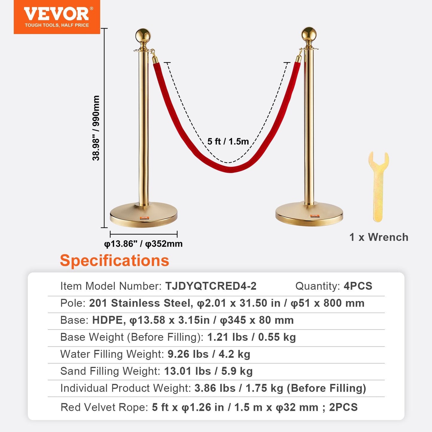 4-Pack Stainless Steel Stanchion Set with 1.5m Velvet Ropes for Events