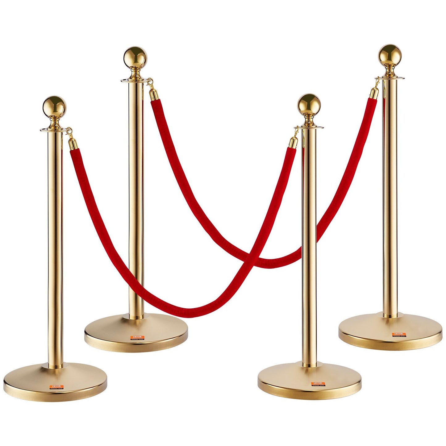 4-Pack Stainless Steel Stanchion Set with 1.5m Velvet Ropes for Events