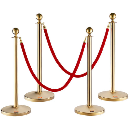 4-Pack Stainless Steel Stanchion Set with 1.5m Velvet Ropes for Events