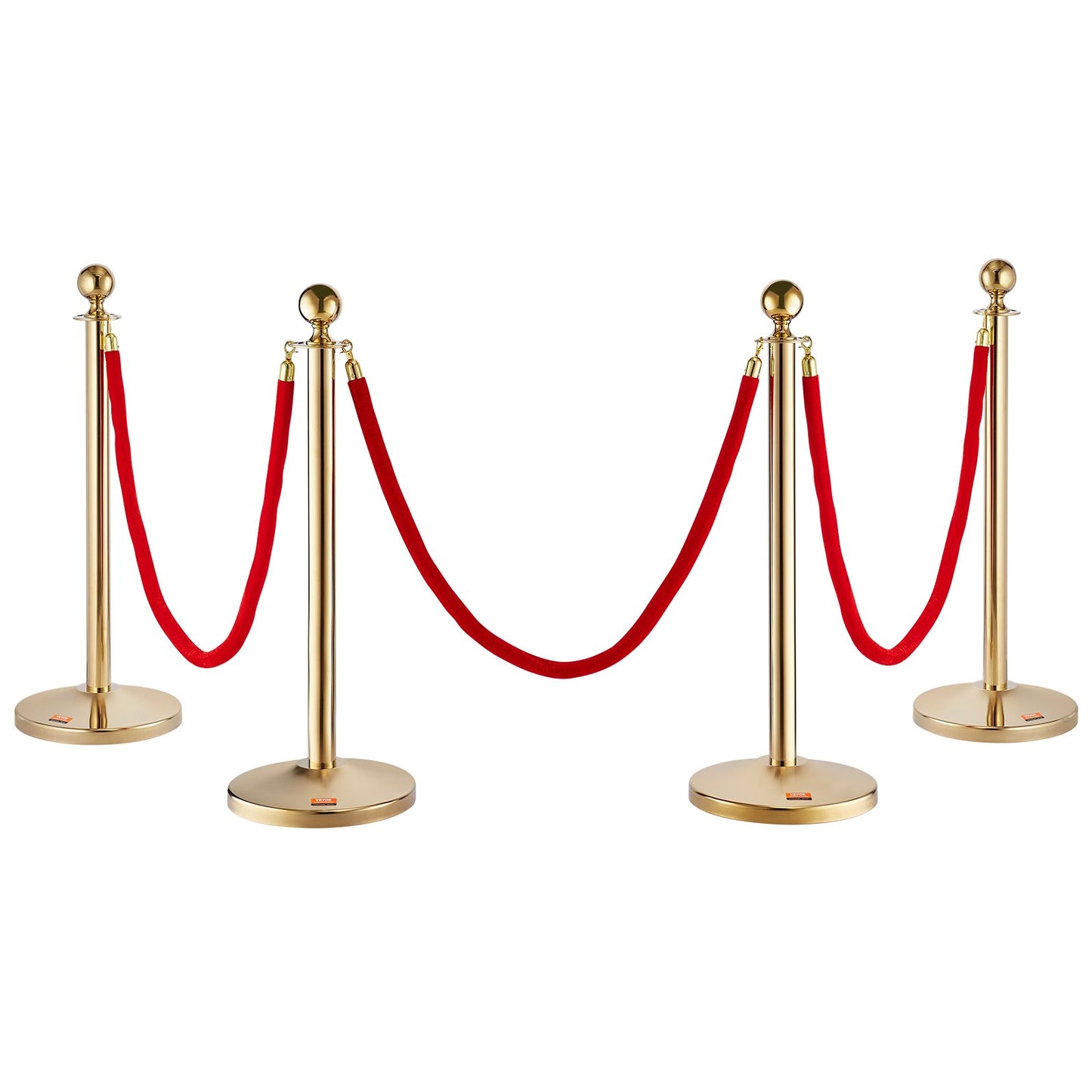 VEVOR Stanchion Post with Velvet Rope, 4-Pack Crowd Control Stanchion with 3PCS