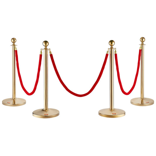VEVOR Stanchion Post with Velvet Rope, 4-Pack Crowd Control Stanchion with 3PCS