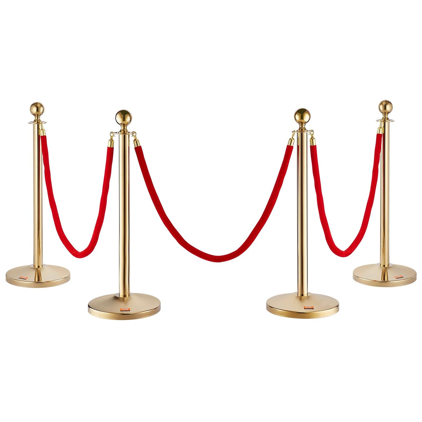Stainless Steel Queue Stanchions with Red Velvet Ropes, 4-Pack Crowd Divider