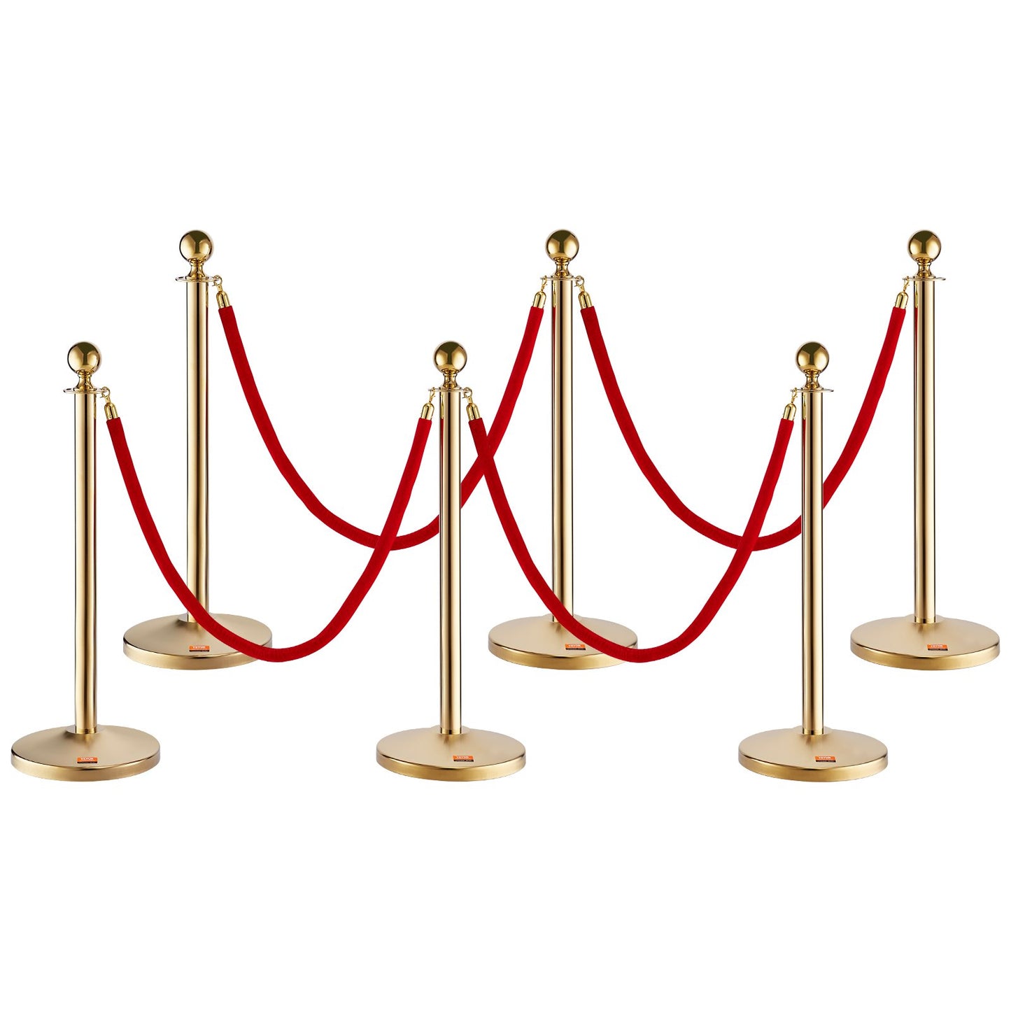 VEVOR Stanchion Post with Velvet Rope, 6-Pack Crowd Control Stanchion with 4PCS