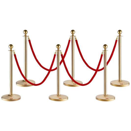 VEVOR Stanchion Post with Velvet Rope, 6-Pack Crowd Control Stanchion with 4PCS